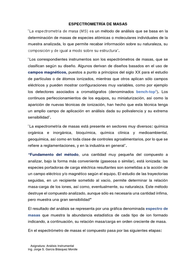 Introducción a la Espectrometría de Masas | PDF | Espectrometría de ...