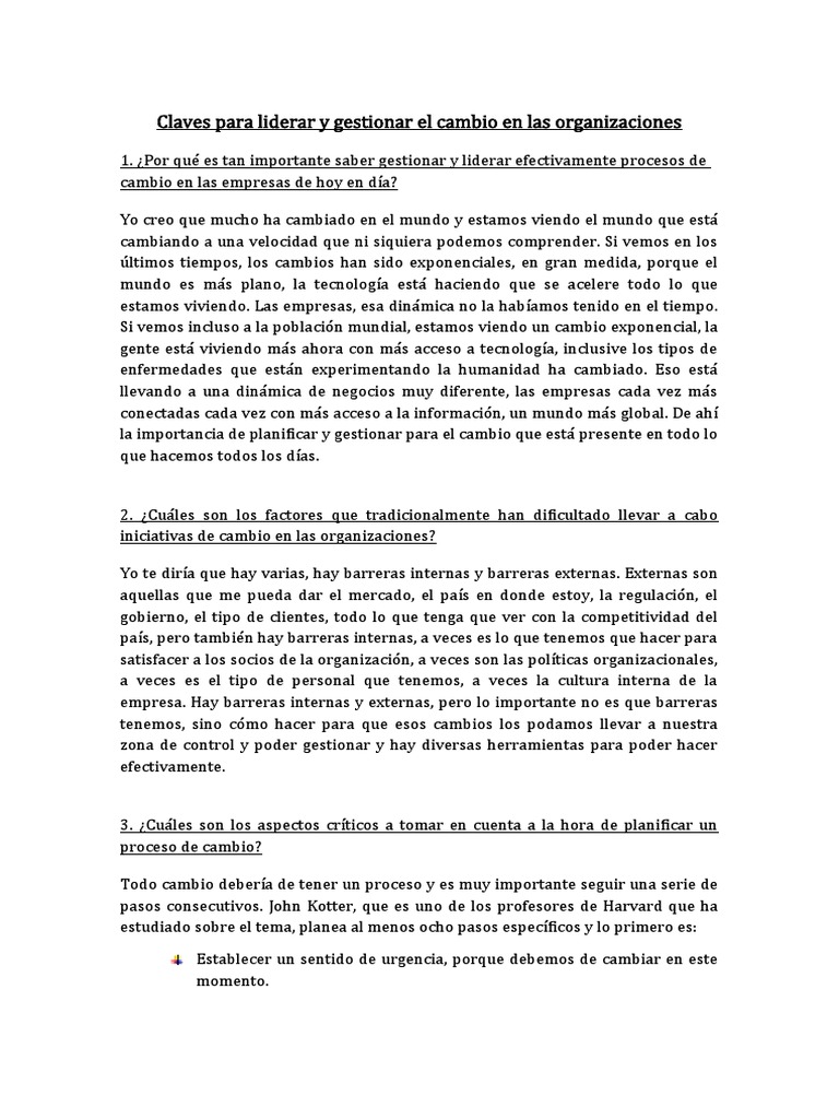 6 Claves para Liderar el Cambio Organizacional | PDF | Liderazgo | Science