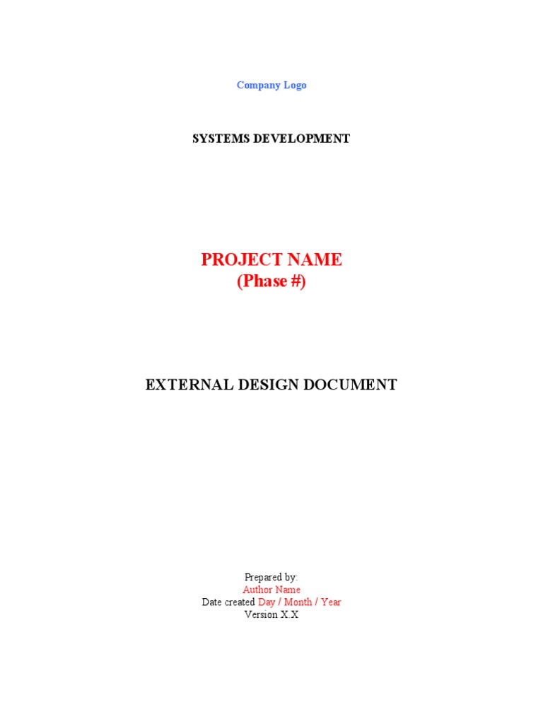External Design Document Template User Interface Design