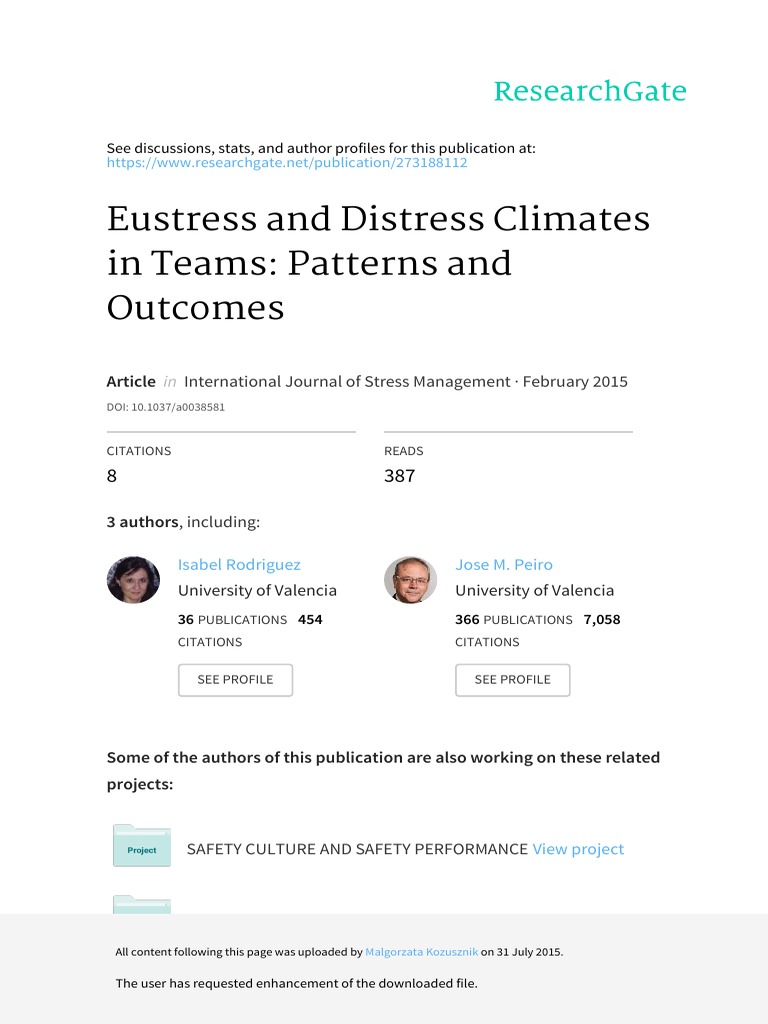 Eustress and Distress Climates in Teams: Patterns and Outcomes | PDF ...