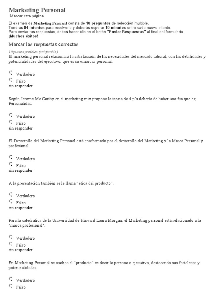 Examen de Marketing Personal | PDF | Crecimiento personal y profesional