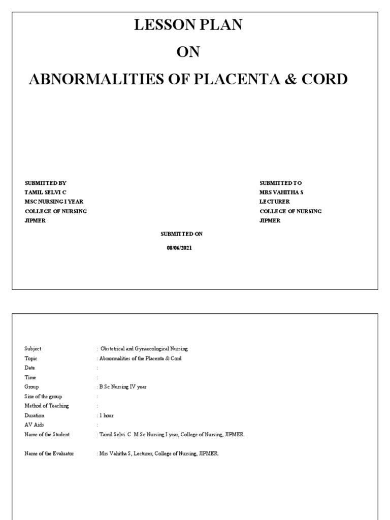 Placenta and Cord Abnormalities Overview | PDF | Placenta | Fetus