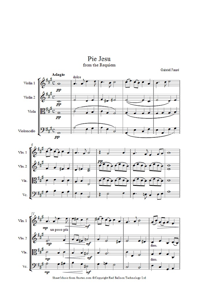 Faure Pie Jesu Voz y String Quartet PDF