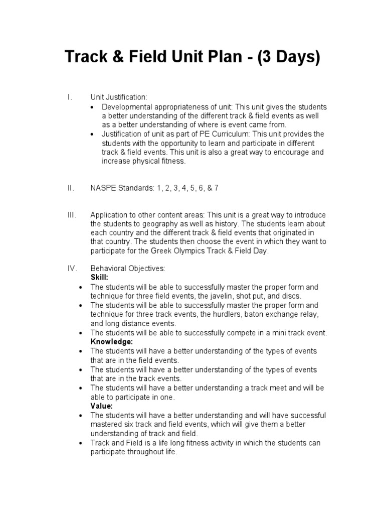 Track&Field Unit Plan PDF Track And Field Sports
