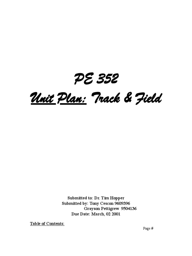 Track and Field Lesson Plan PDF Physical Education Track And Field