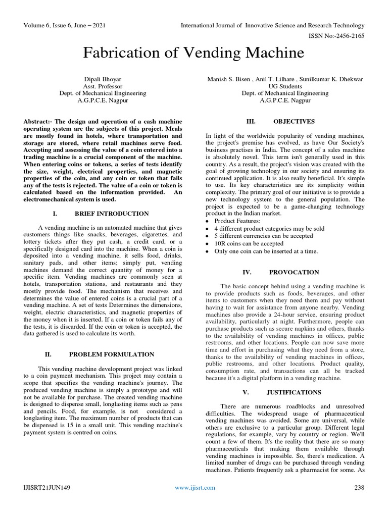 Fabrication of Vending Machine | PDF | Vending Machine | Business