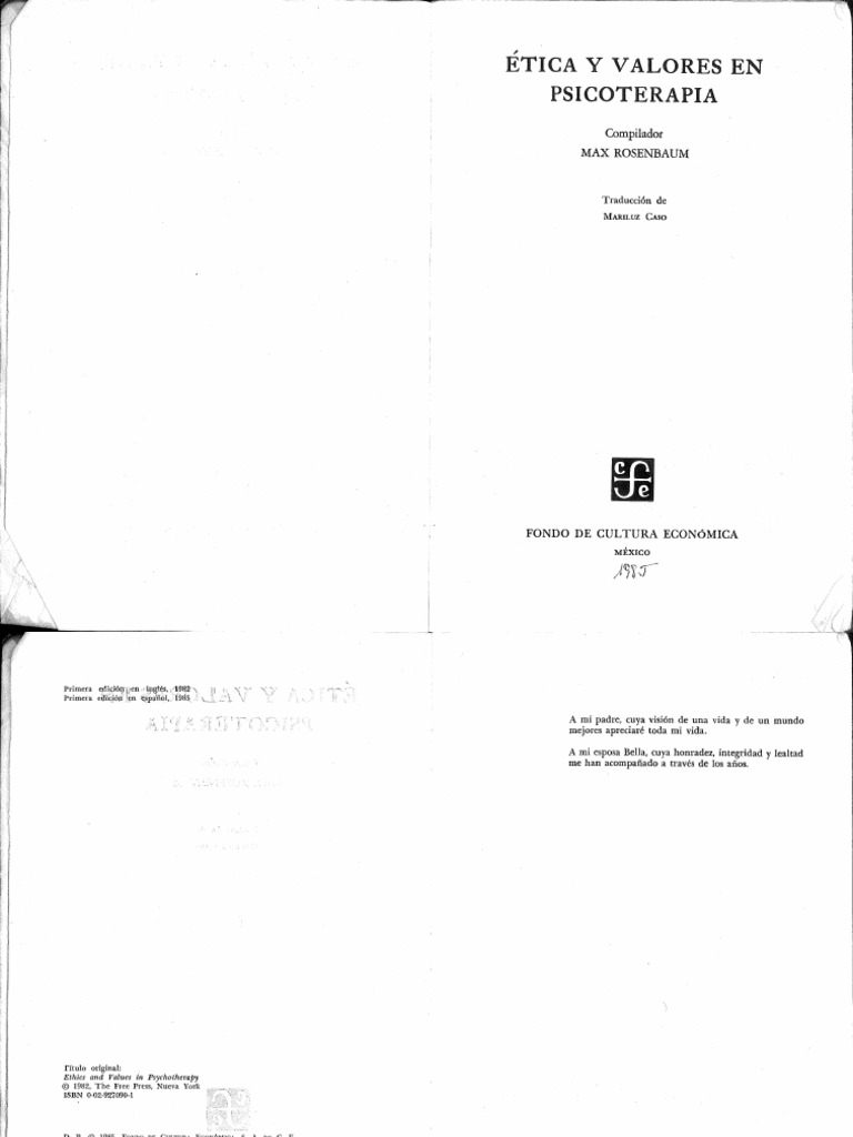 Etica y Valorres en Pscioterapia - Max Rosenbaum | PDF