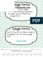 Google Forms: Multiplication Quiz 1 Times Table 27 Self Checking Questions Paper Quiz To Match The Google Form