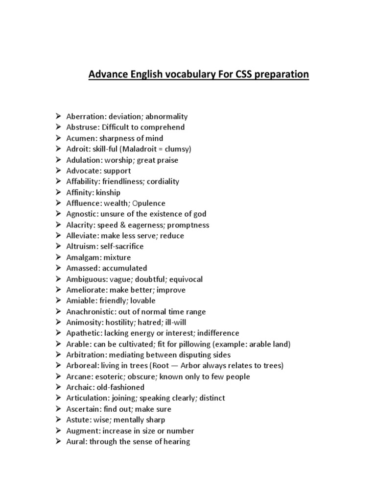 Advanced English Vocabulary for CSS | PDF | Psychological Concepts