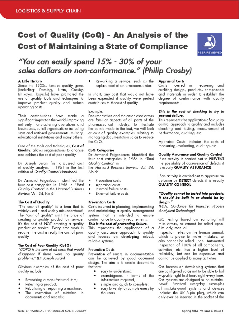 Cost of Quality PDF PDF Quality Assurance Reliability Engineering