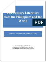 21st Century Literature From The Philippines and The World: Lesson 4: Context and Text'S Meaning