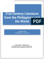 21st Century Literature From The Philippines and The World: Title: Anto By: Rogelio L. Ordonez