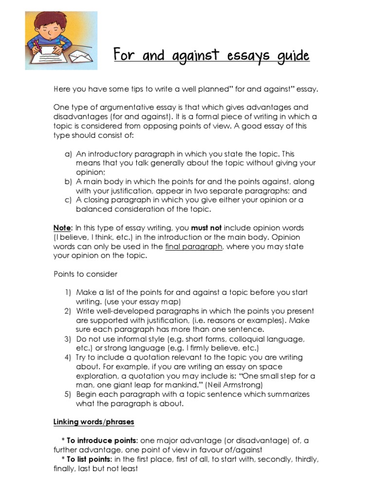 For and Against Essays Guide  PDF  Essays  Paragraph