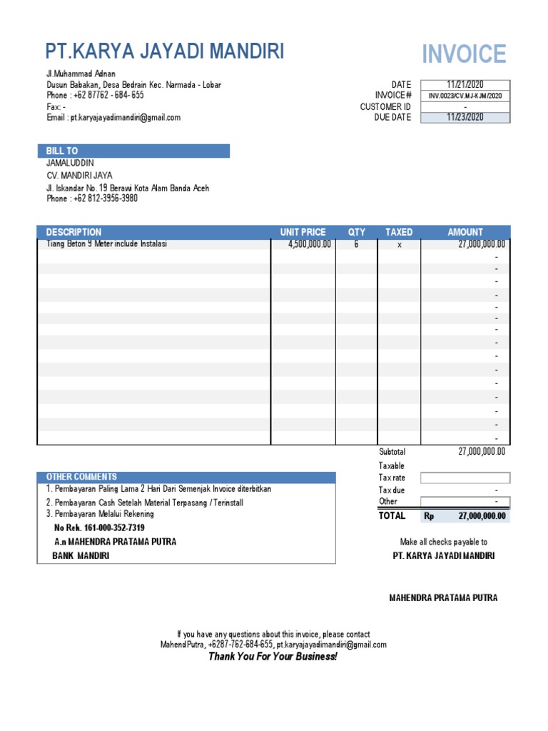 Invoice: PT - Karya Jayadi Mandiri | PDF | Government Finances | Taxes