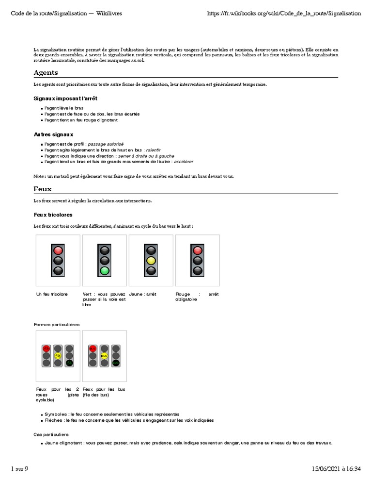 Code de La Route:signalisation - Wikilivres | PDF | Feu de circulation ...