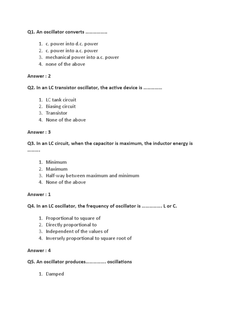 Oscillator MCQ PDF Electronic Oscillator Feedback