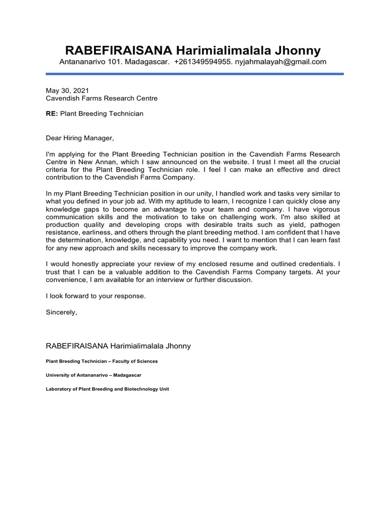 Cover Letter R.H.jhonny | PDF