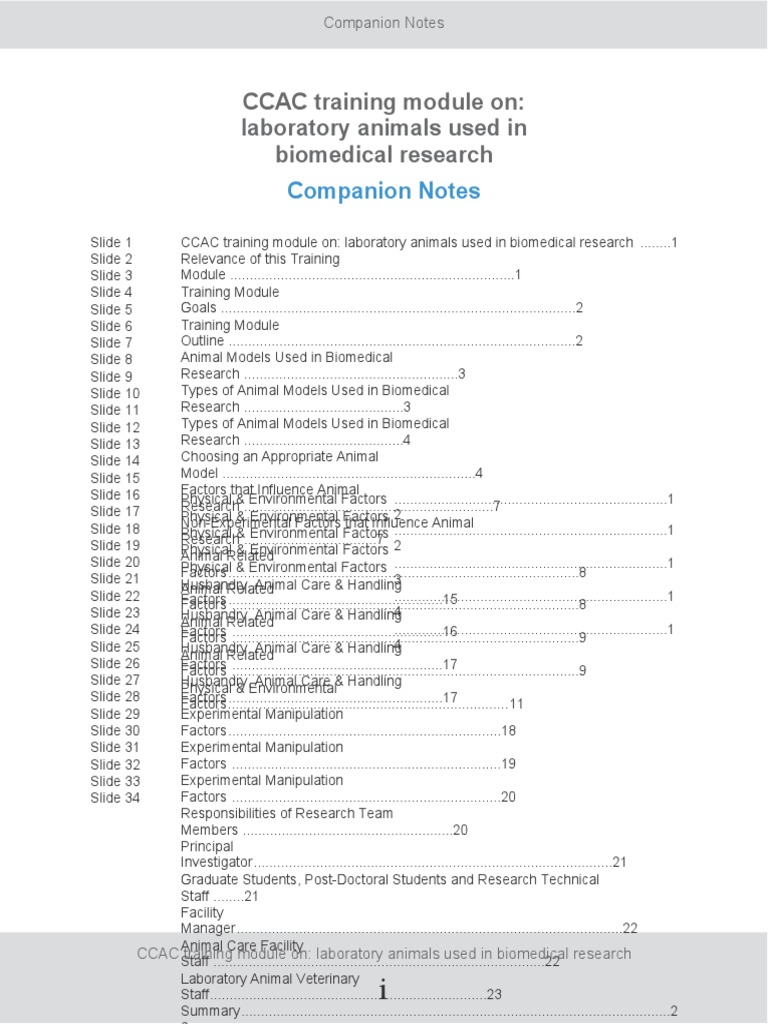 CCAC Training Module On: Laboratory Animals Used in Biomedical Research ...