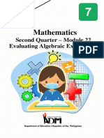Mathematics: Second Quarter - Module 22 Evaluating Algebraic Expressions