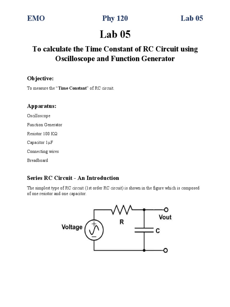 Measuring the Time Constant of an RC Circuit Using an Oscilloscope and Function Generator PDF