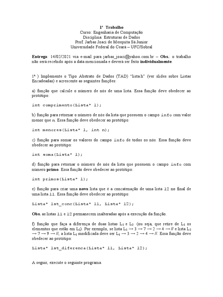 Implementação de Estruturas de Dados em C | PDF | Engenharia de ...