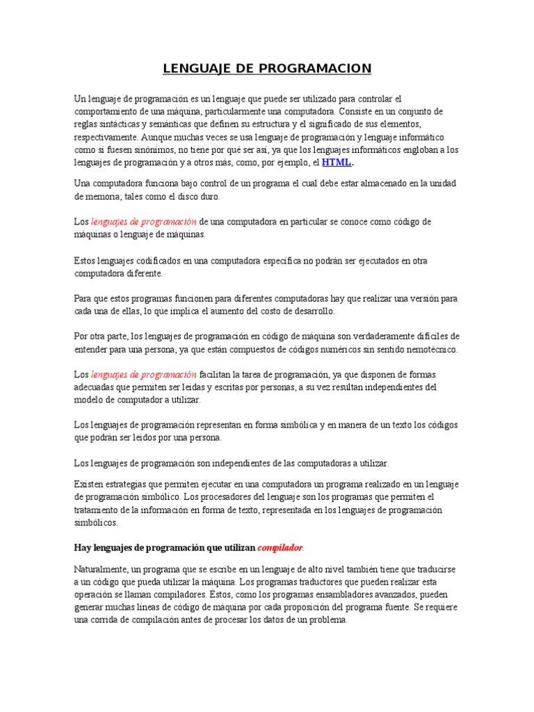 Lenguaje de Programacion | PDF | Programa de computadora | Programación