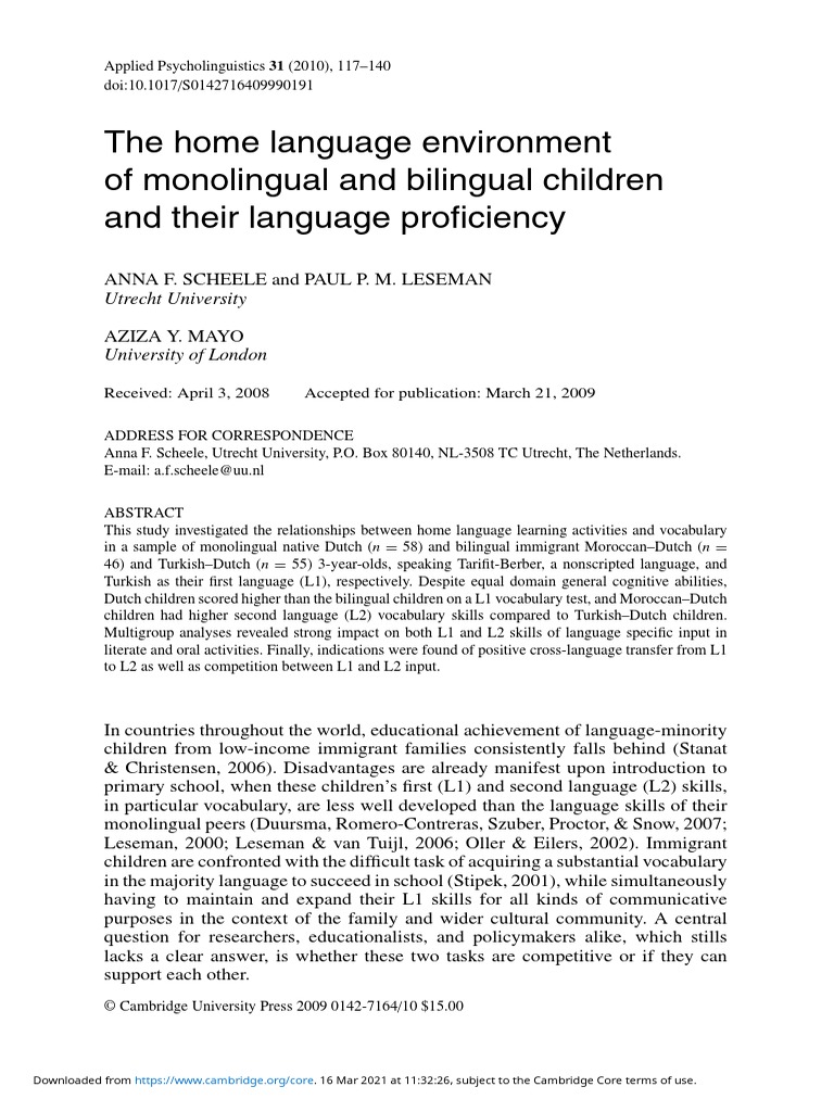 The Home Language Environment of Monolingual and Bilingual Children ...