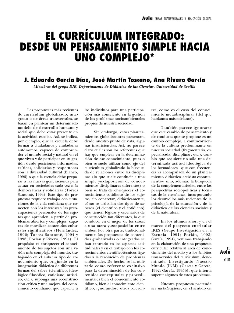 El Curriculum Integrado Desde Un Pensamiento Simple Hacia Uno Complejo ...