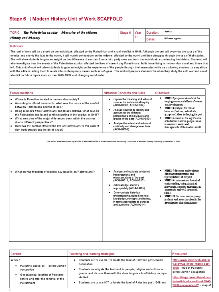 Year 11: Palestinian Exodus Study | PDF | Palestinians | Israel