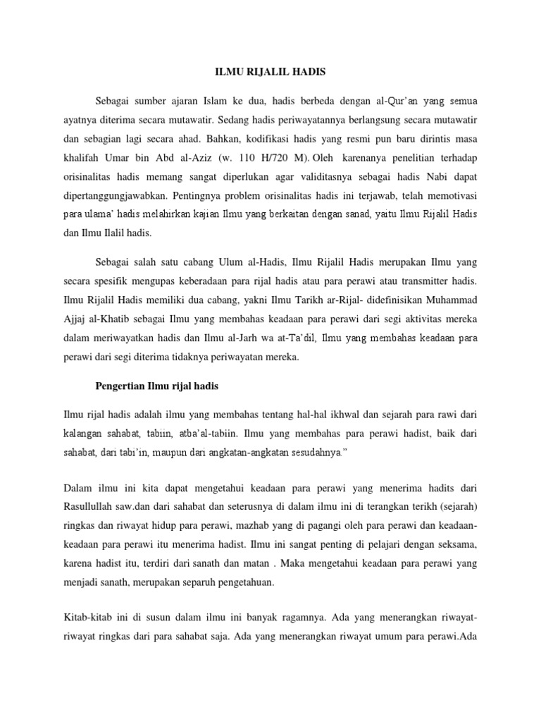 Ilmu Rijalil Hadis: Kajian Perawi Hadis | PDF