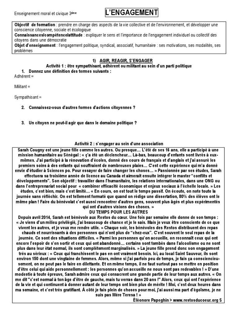 Engagement citoyen en démocratie 3ème | PDF | Nations unies | Relations ...
