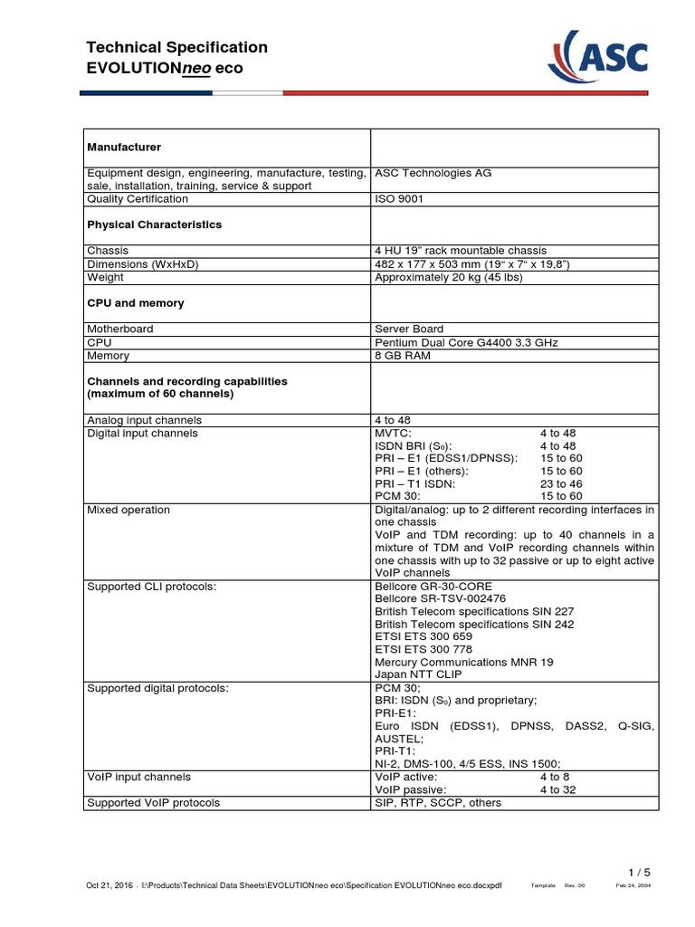 Specification EVOLUTIONneo Eco | PDF | Hard Disk Drive | Computer Network