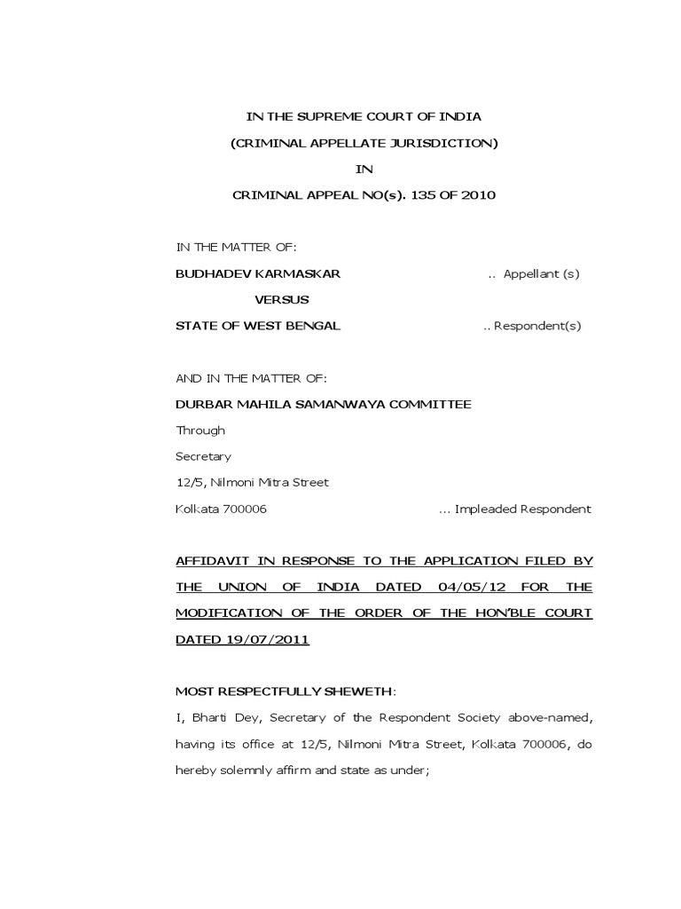 DMSC Counter Affidavit To GOI FINAL | PDF | Prostitution | Human ...