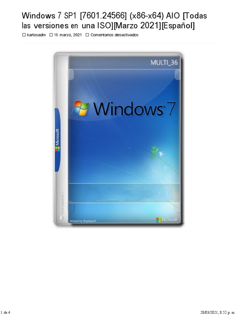 Windows 7 Sp1 7601 24566 X86 X64 Aio Todas Las Versiones En Una