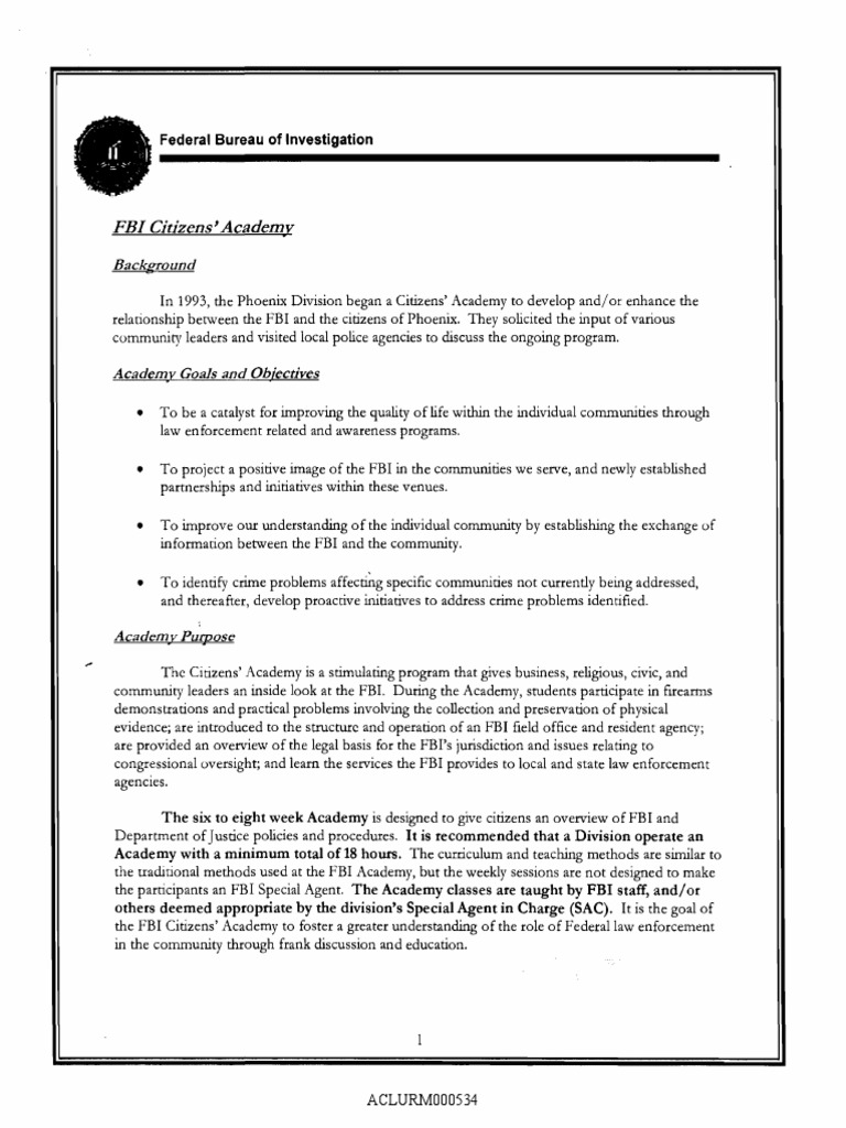 FBI Citizen's Academy | PDF | Special Agent | Federal Bureau Of ...