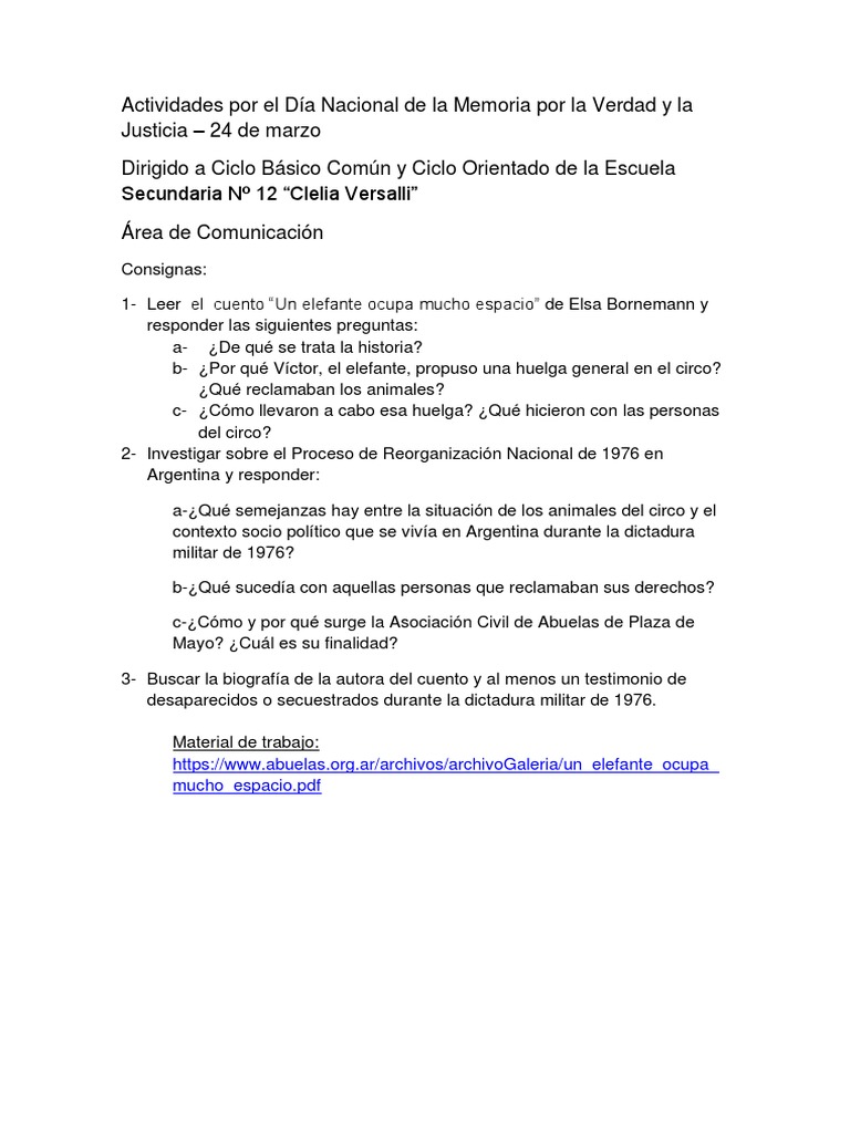 Actividades para El Día de La Memoria Por La Verdad y La Justicia ...
