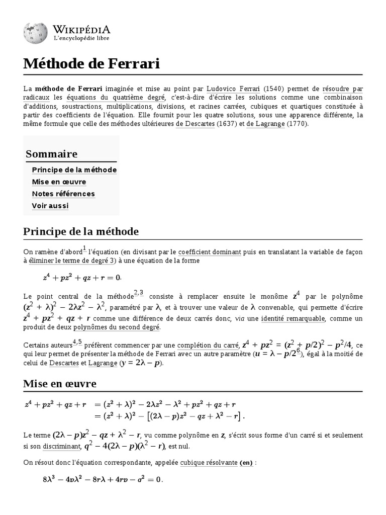 Méthode de Ferrari | PDF | Algèbre générale | Enseignement des ...