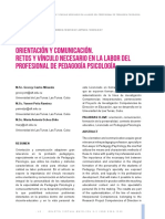 Orientación Y Comunicación. Retos Y Vínculo Necesario en La Labor Del Profesional de Pedagogía Psicología