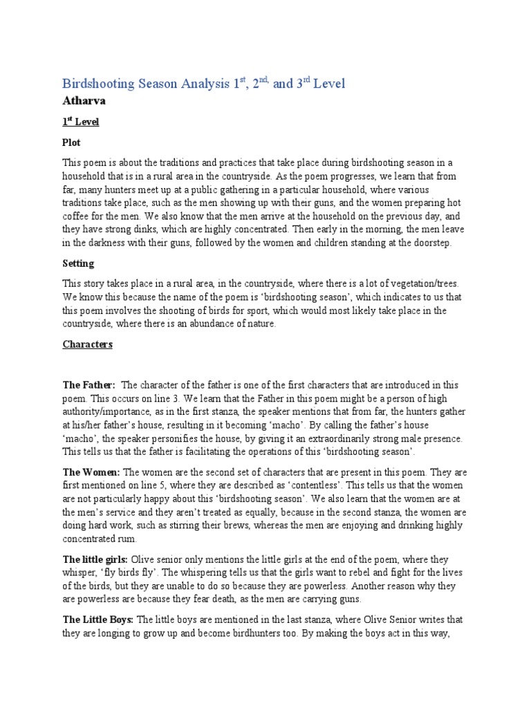 Analysis of "Birdshooting Season" Poem | PDF | Poetry | Narration