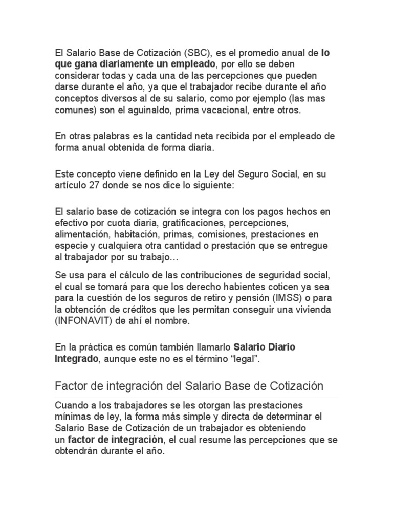 El Salario Base de Cotización | PDF