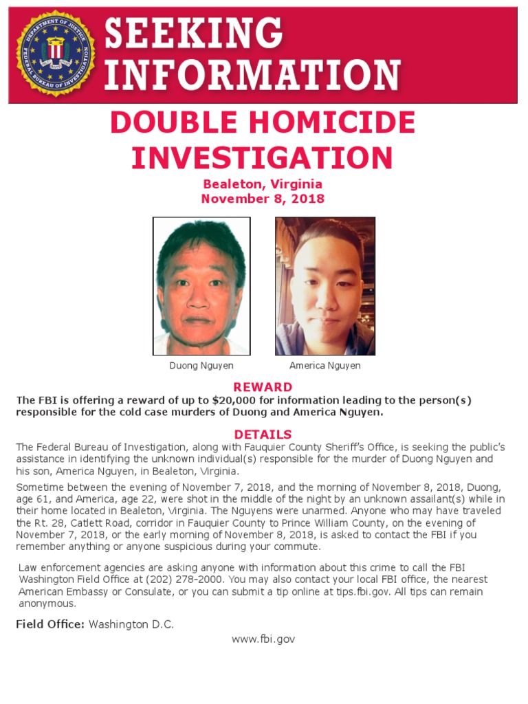 Bealeton Double Homicide Reward Notice | PDF | Social Science | Mystery ...