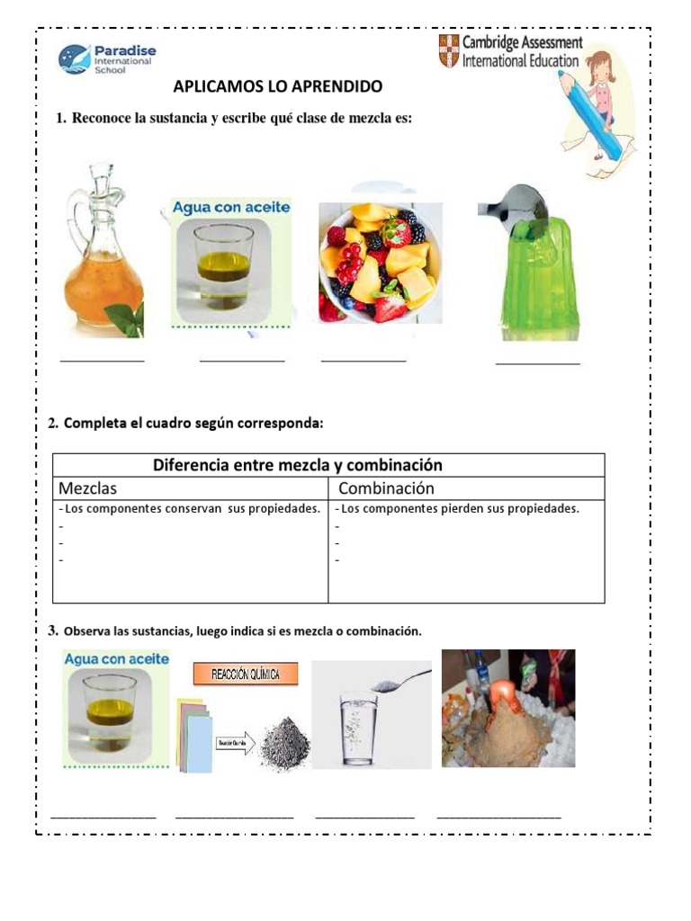 Hoja De Trabajo Con Problemas De Palabras Sobre Mezclas