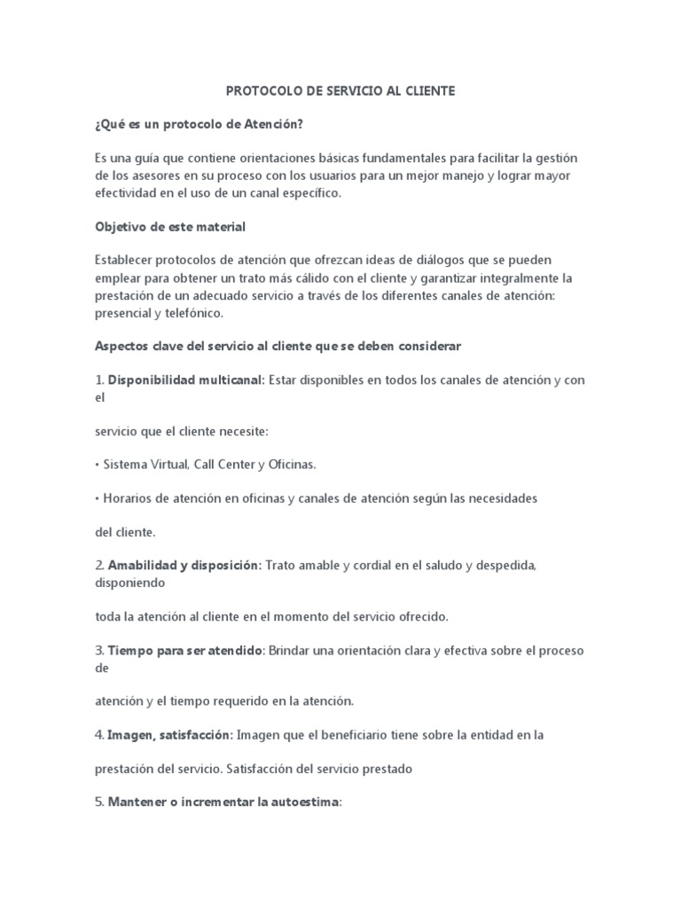 Protocolo de Servicio Al Cliente | Descargar gratis PDF | Servicio al ...