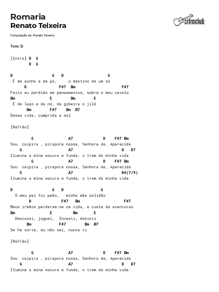 Cifra Club Renato Teixeira Romaria PDF Entretenimento (geral)
