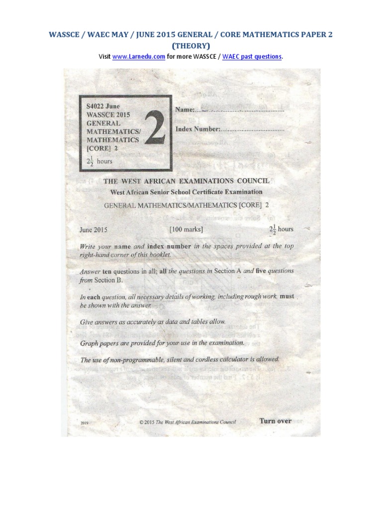 2015 WAEC Mathematics Paper 2 Theory | PDF | Language Arts & Discipline ...