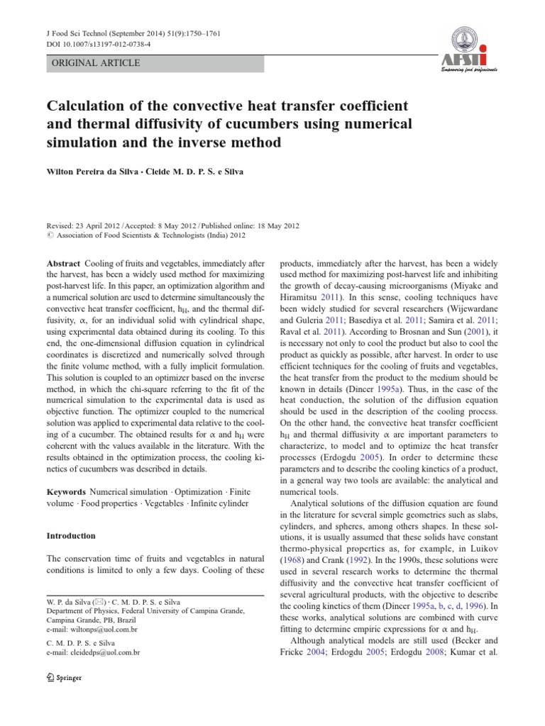 Calculation of The Convective Heat Transfer Coefficient | PDF | Heat ...
