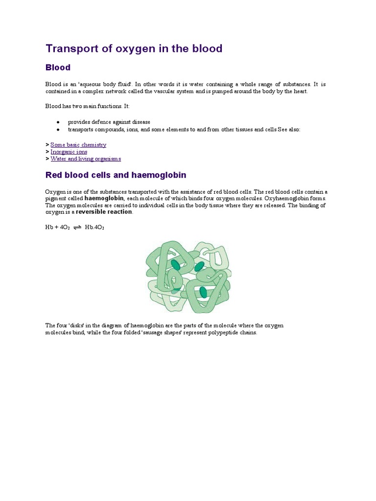 Oxygen Transport in Blood | PDF | Hemoglobin | Carbonate