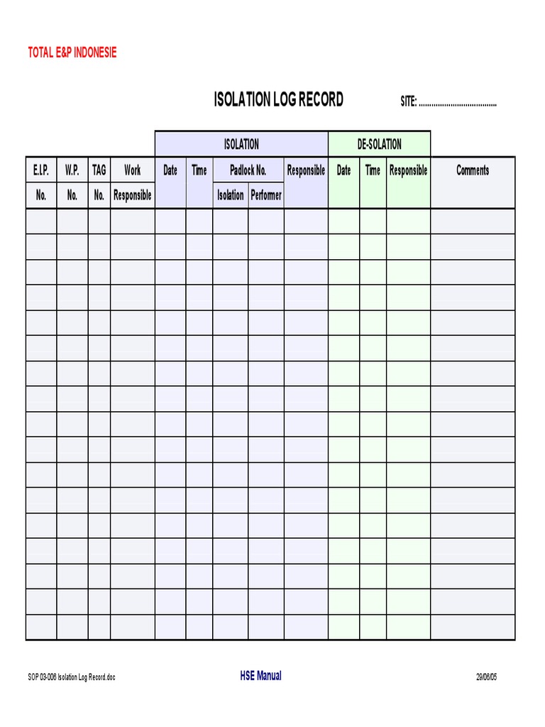Isolation Log Record Template | PDF | Home & Garden | Computers