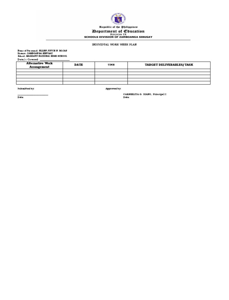Alternative Work Arrangement Date Target Deliverables/Task: Individual ...