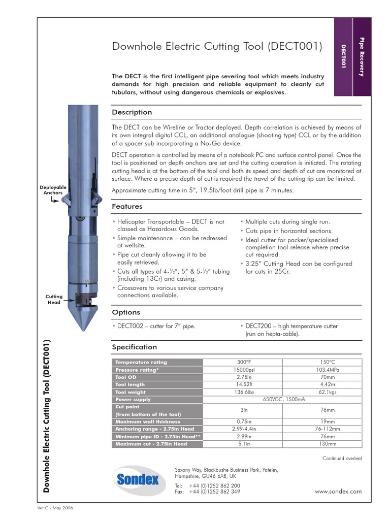 W CT Downhole Electric Cutting Tool DECT001 | PDF | Pipe (Fluid ...